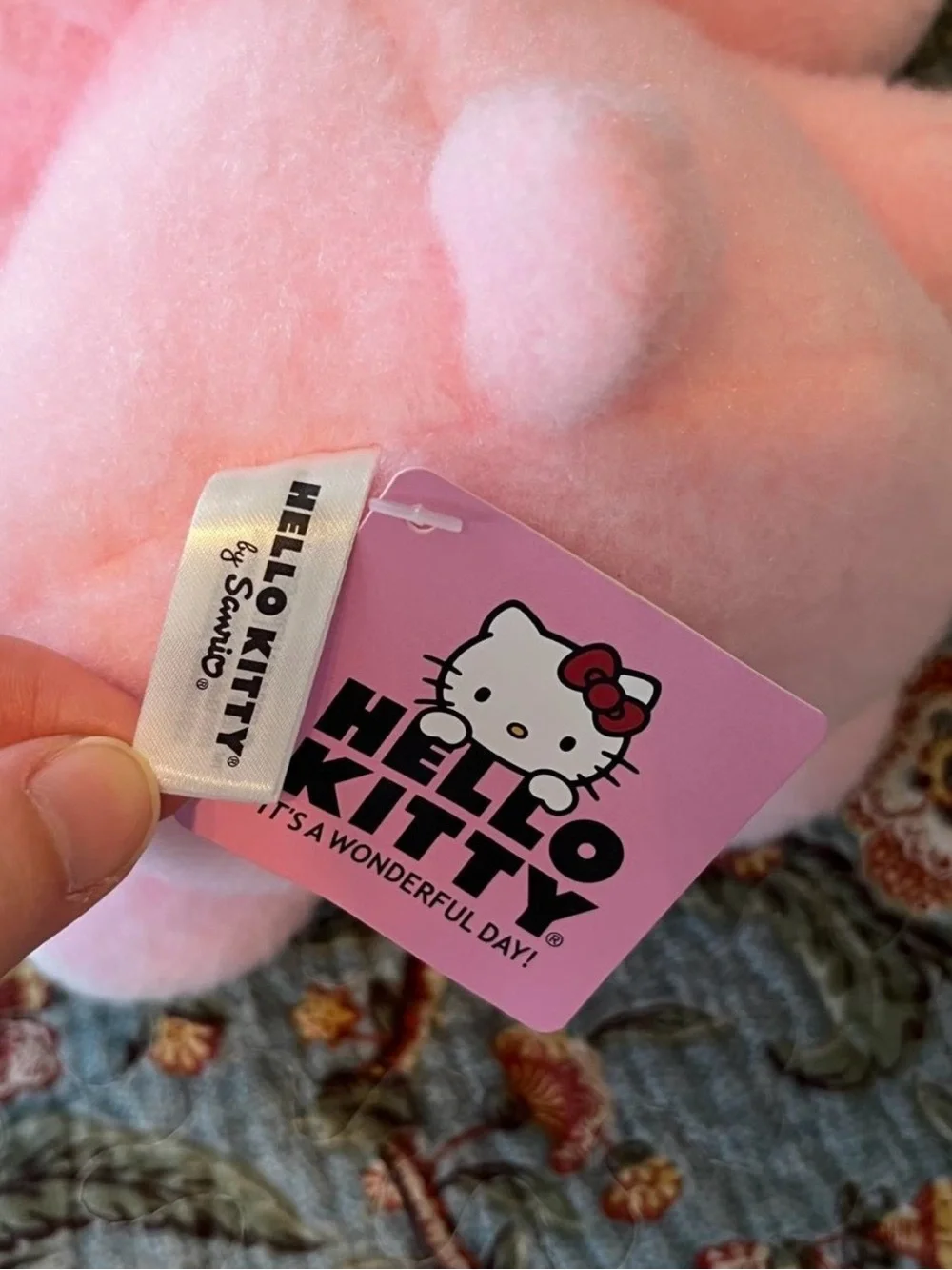 Sanrio Hello Kitty Pink Plush Toy Frog Suit with Purple Bow